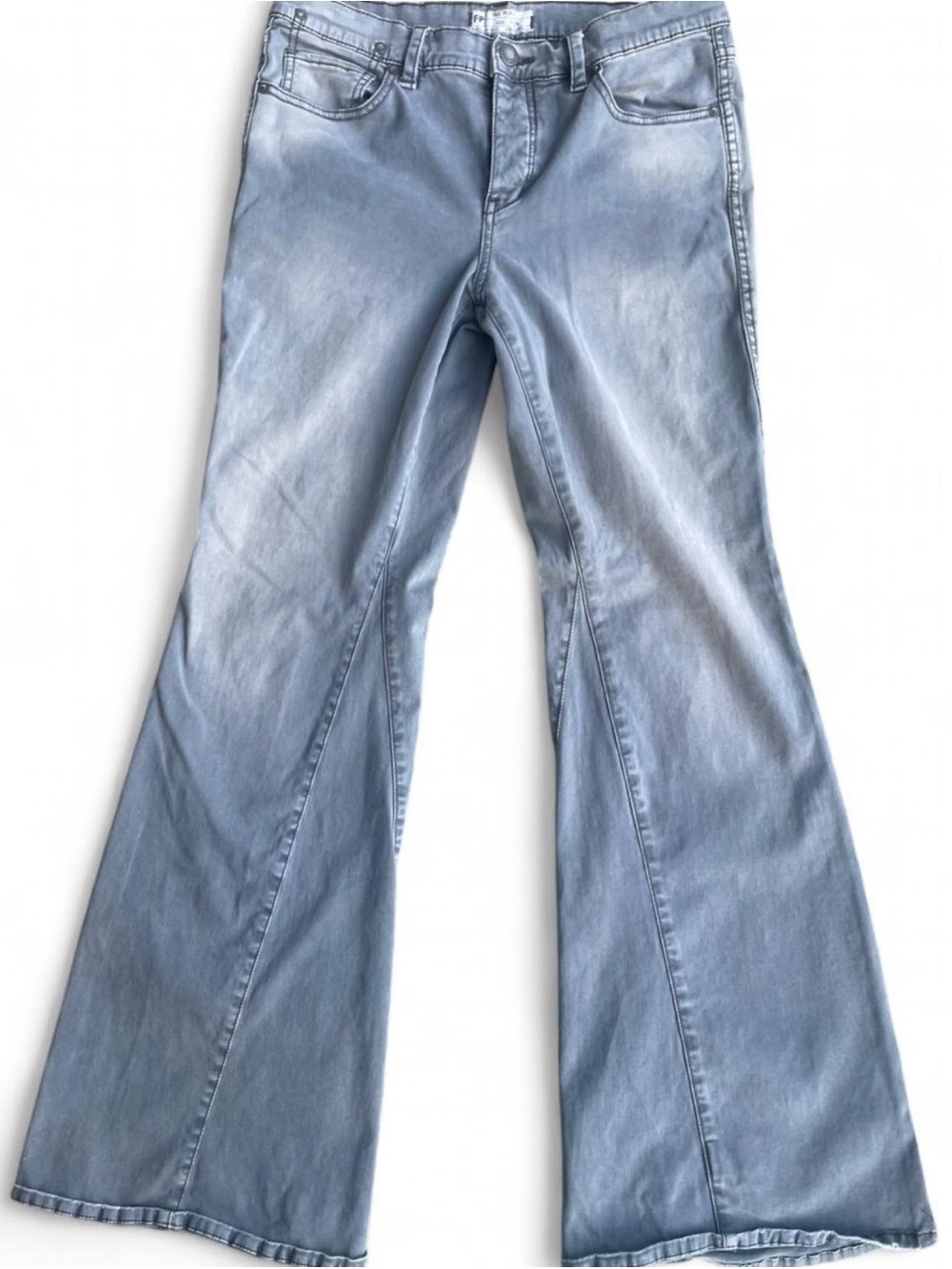 Free People Flare Jeans Gray Mid Rise Sz 29 Button Up Fly